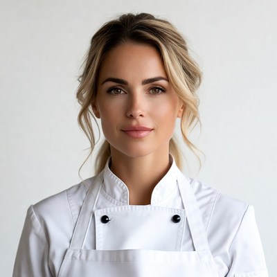 Woman in white chef uniform