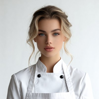 Woman in white chef uniform