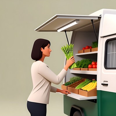 Woman holding asparagus at food truck