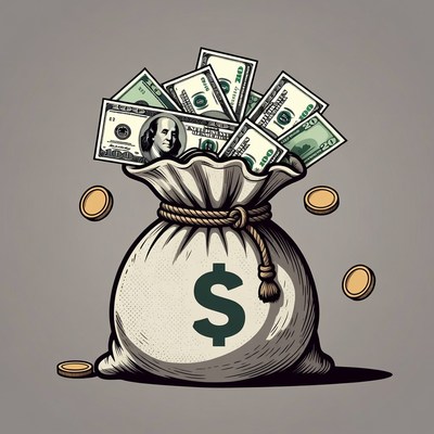 Money Bag with Dollars and Coins