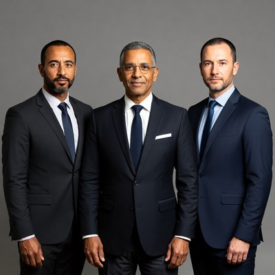 Three men in suits standing together