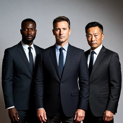 Three men in suits standing together