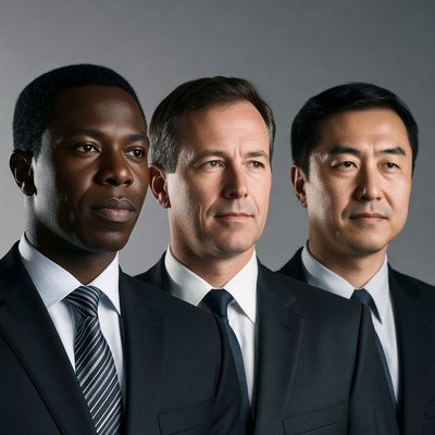 Three men in suits standing together