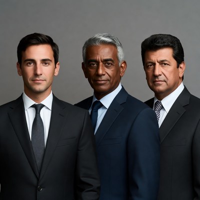 Three men in suits standing together