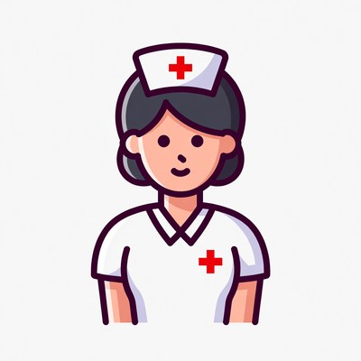 Cartoon nurse with red cross hat