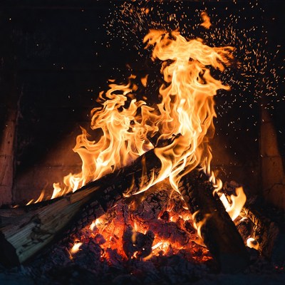 Burning Firewood in Fireplace