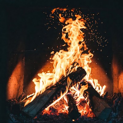 Blazing Fire in Fireplace