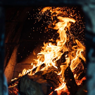 Burning Firewood in Fireplace