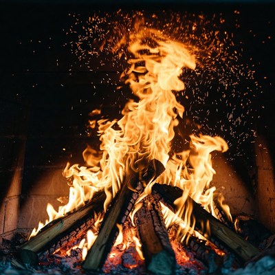 Burning Firewood in Fireplace