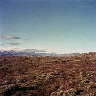 Mountain Range Over Tundra Landscape