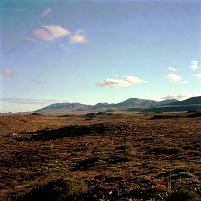 Vast tundra landscape with distant mountains