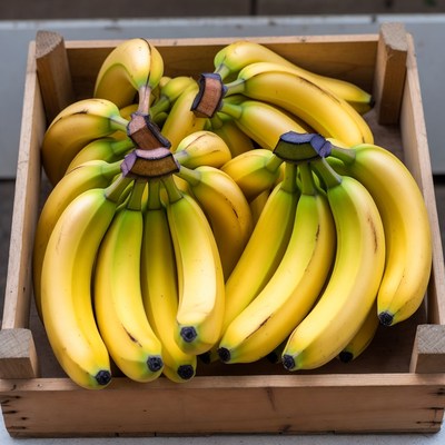 Fresh bananas in wooden crate