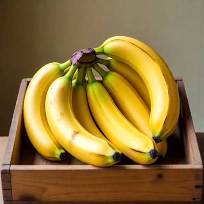Bunch of ripe bananas in wooden crate