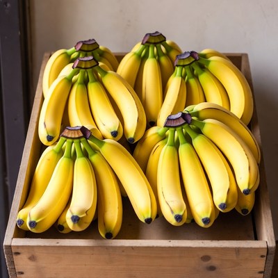 Fresh bananas in wooden crate