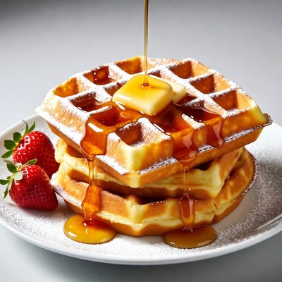 Waffles with butter and maple syrup