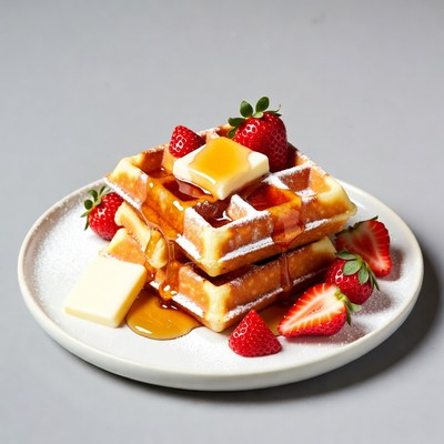 Waffles with Strawberries and Maple Syrup