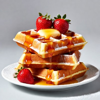 Waffles with Strawberries and Maple Syrup