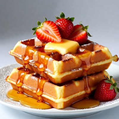 Waffles with Strawberries and Syrup
