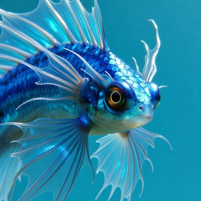 Blue Betta Fish with Flowing Fins