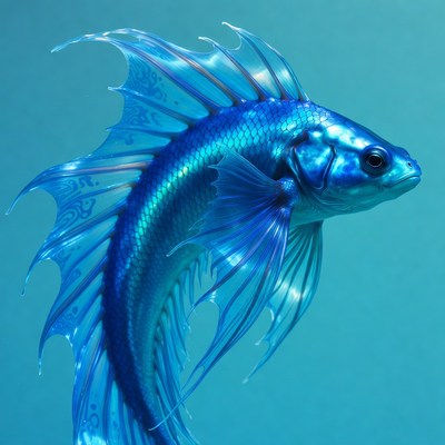 Blue Betta Fish with Flowing Fins