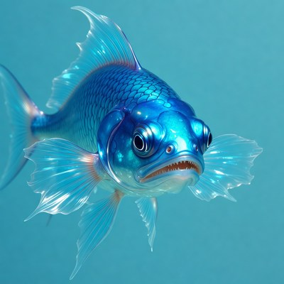 Blue fish with flowing fins