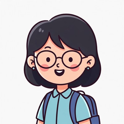 Smiling Asian girl with glasses and backpack