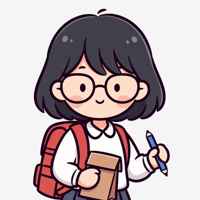 Asian girl with backpack holding lunchbox