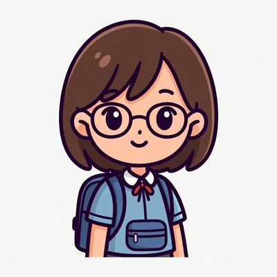 Cute Asian girl with glasses and backpack