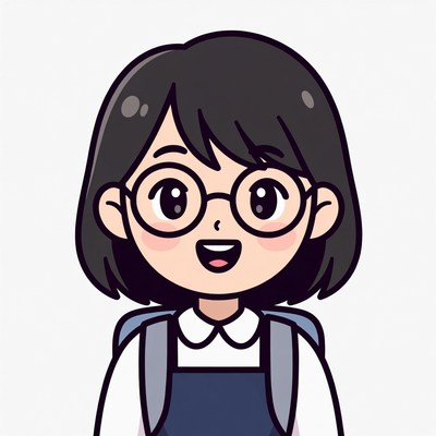 Smiling Asian girl with glasses and backpack