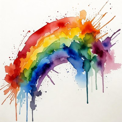 Watercolor Rainbow with Splashes