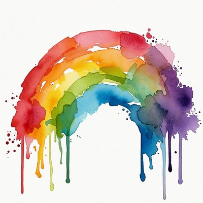 Watercolor Rainbow on White Background
