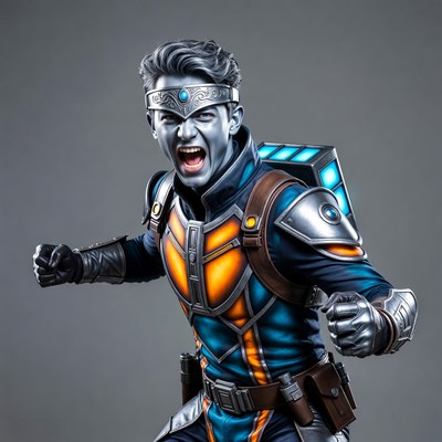 Silver-haired male warrior yelling in armor