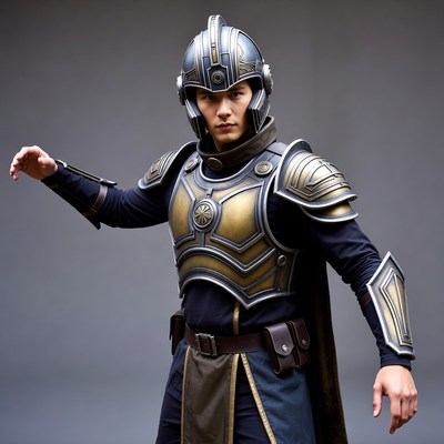 Asian man in futuristic armor