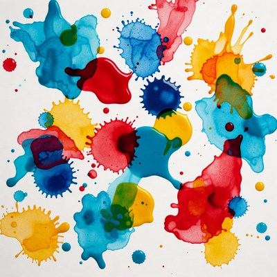 Colorful Paint Splashes on White