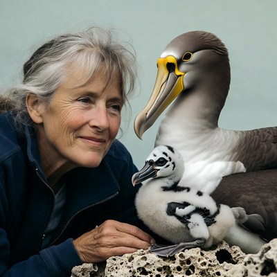 Woman holding nazca booby chick