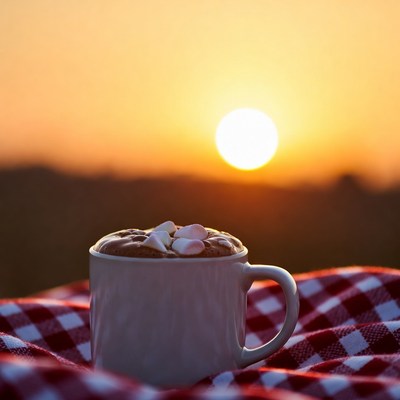 Hot Chocolate with Marshmallows at Sunset
