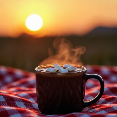 Hot Cocoa with Marshmallows at Sunset