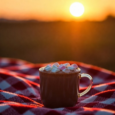 Hot Chocolate with Marshmallows at Sunset