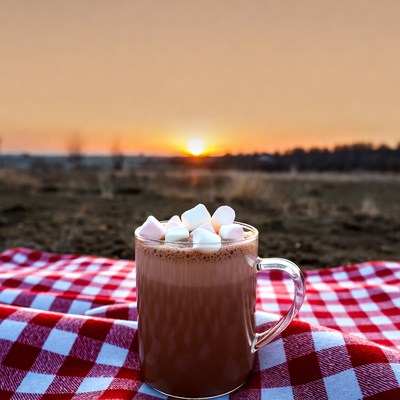 Hot Chocolate with Marshmallows at Sunset