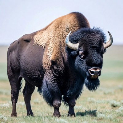 Majestic American Bison Standing in Grassland