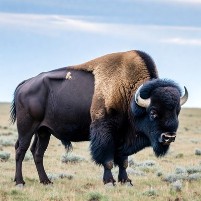 American Bison Standing in Grassland