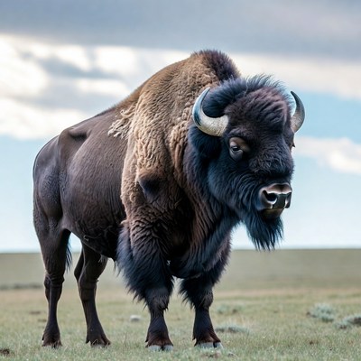 American Bison Standing in Grassland