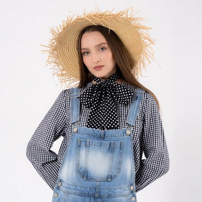Woman in straw hat and overalls