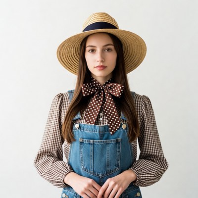 Woman in denim overalls and straw hat