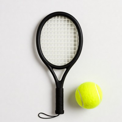 Black Tennis Racket with Yellow Ball