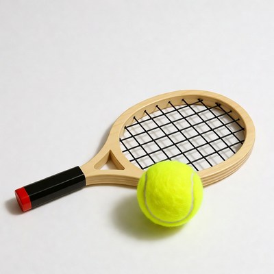 Wooden Tennis Racket and Ball