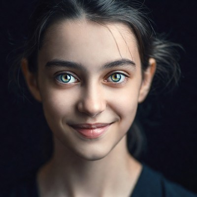Girl with striking blue-green eyes
