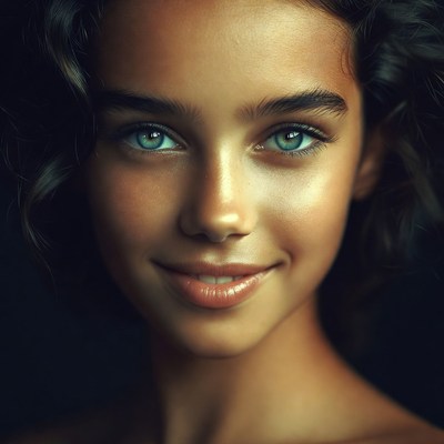 Beautiful woman with green eyes smiling