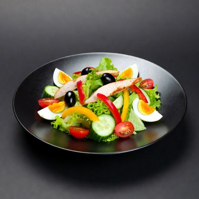 Fresh Chicken Salad in Black Bowl