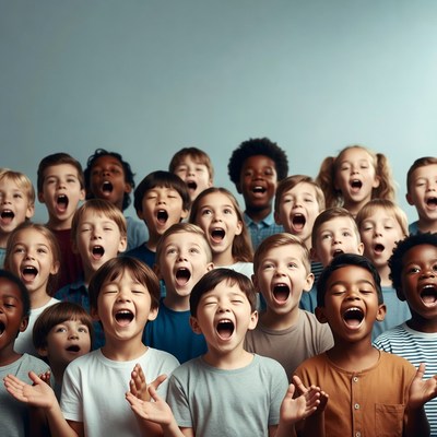 Diverse children singing together